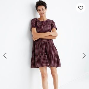 Madewell Short Sleeve Tiered Mini Dress in Gingham Check